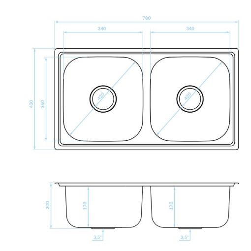 LAVEO STANDARD kétmedencés inox mosogató szifonnal