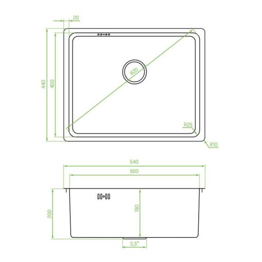 LAVEO ADEN egymedencés mosogató, szálcsiszolt inox