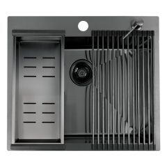   LAVEO MALAWI inox grafit színű mosogató rollmattal, maradékgyűjtővel és adagolóval