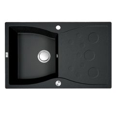   LAVEO MOLOKIN matt fekete gránit mosogató dugókiemelős szifonnal, 80x50 cm