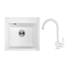   Laveo ALENA fehér szett álló csappal, helytakarékos szifonnal