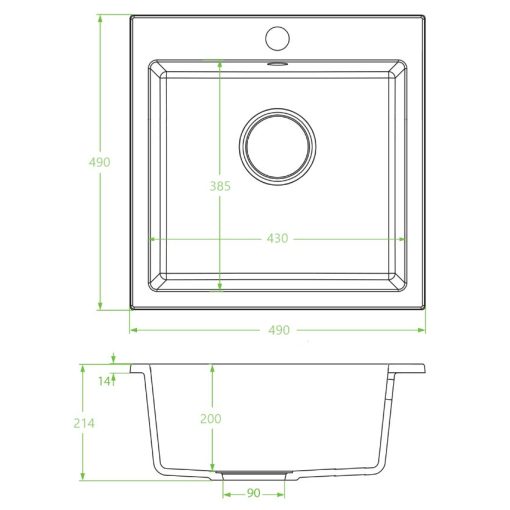 Laveo ALENA matt fekete egymedencés mosogató helytakarékos szifonnal