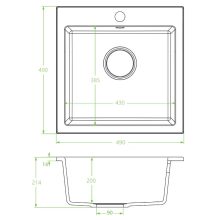 Laveo ALENA szemcsés fekete egymedencés mosogató helytakarékos szifonnal