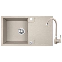 Laveo BARBADOS csepptálcás bézs szett álló csappal dugókiemelős helytakarékos szifonnal