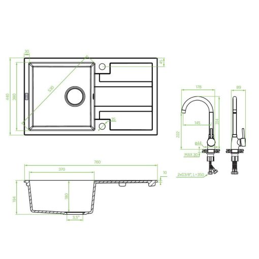 Laveo BARBADOS csepptálcás bézs szett álló csappal dugókiemelős helytakarékos szifonnal