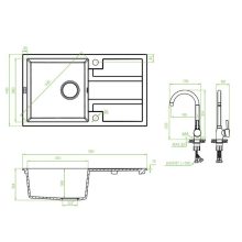 Laveo BARBADOS csepptálcás szemcsés fekete szett álló csappal dugókiemelős helytakarékos szifonnal