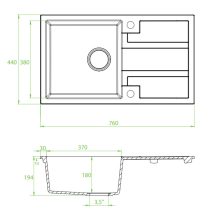 Laveo BARBADOS bézs csepptálcás mosogató dugókiemelős helytakarékos szifonnal