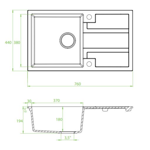 Laveo BARBADOS bézs csepptálcás mosogató dugókiemelős helytakarékos szifonnal