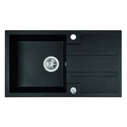 Laveo BARBADOS szemcsés fekete csepptálcás mosogató dugókiemelős helytakarékos szifonnal