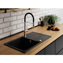 Laveo BARBADOS szemcsés fekete csepptálcás mosogató dugókiemelős helytakarékos szifonnal