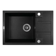   Laveo BARBADOS szemcsés fekete mini csepptálcás mosogató dugókiemelős helytakarékos szifonnal