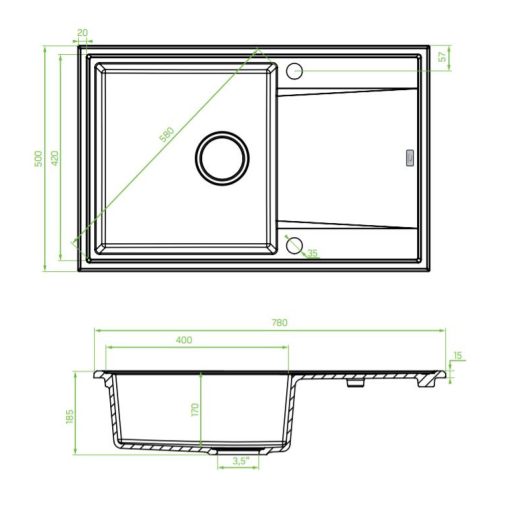 Laveo MEGALO csepptálcás szürke mosogató dugókiemelős helytakarékos szifonnal
