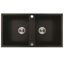 RIO 2M kétmedencés gránit fekete mosogató szifonnal, 80x44x18,6 cm