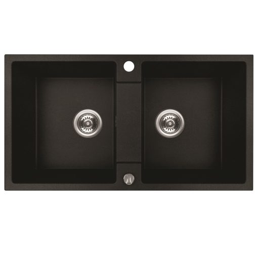 RIO 2M kétmedencés gránit fekete mosogató szifonnal, 80x44x18,6 cm