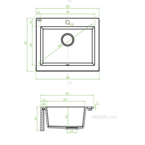 Laveo KOMODO fehér mosogató helytakarékos szifonnal