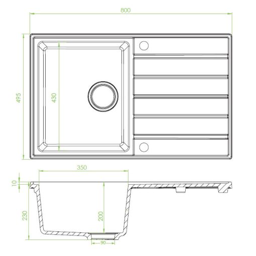 Laveo MARGARITA csepptálcás bézs mosogató, automata dugókiemelős, helytakarékos szifonnal