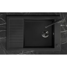 Laveo PIONIER minicsepptálcás szemcsés fekete mosogató automata dugókiemelős, helytakarékos szifonnal