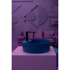   LAVEO CLIFF kerek gránit mosdó túlfolyó nélkül, éjkék