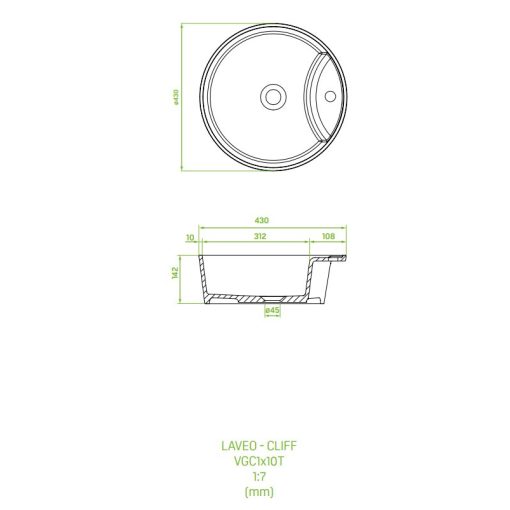 LAVEO CLIFF kerek gránit mosdó túlfolyó nélkül, éjkék