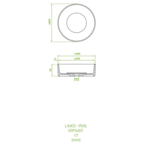 LAVEO PERL kerek gránit mosdó gránit click-clack leeresztővel, éjkék