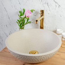 LAVEO AMBER kerek gránit mosdó túlfolyó nélkül, bézs