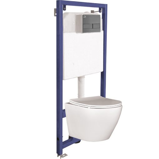 LAVEO AKAN / DESNA WC-szett rejtett fali tartállyal, grafit öblítővel, fali WC-vel, keskeny ülőkével